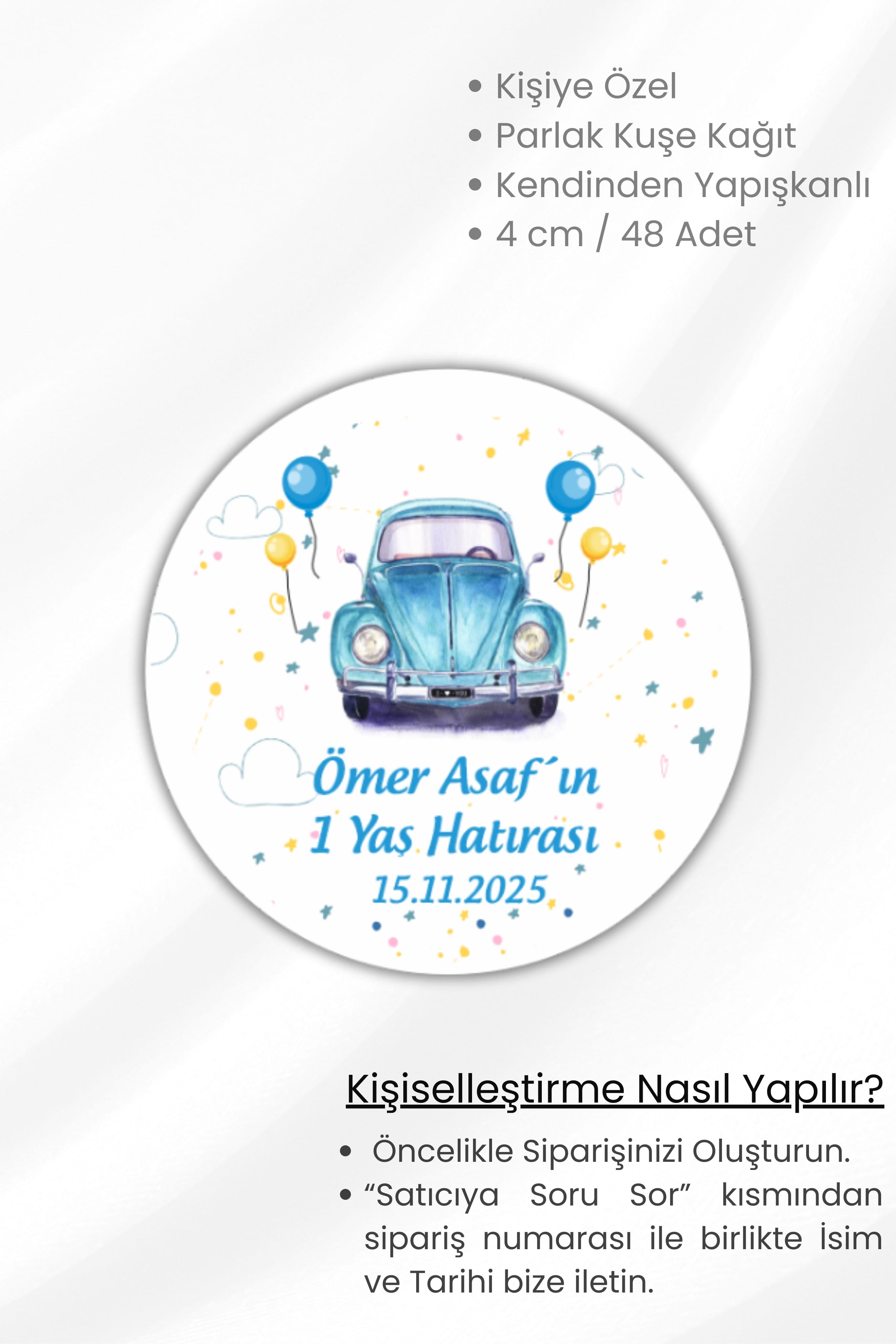 İsme/Kişiye Özel Doğum Günü Babyshower Hoşgeldin Bebek Etiketi 4 cm 48 Adet Etiket