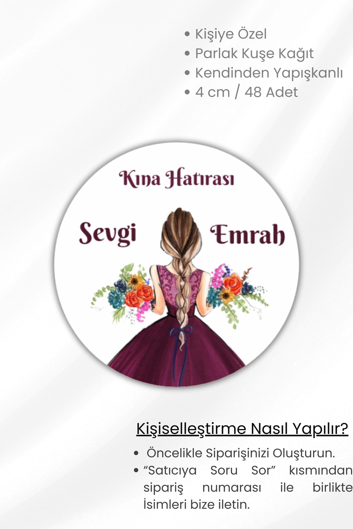 Kişiye Özel Kına-nişan-söz-nikah-düğün Etiketi- 48 Adet 4 cm Etiket/Sticker