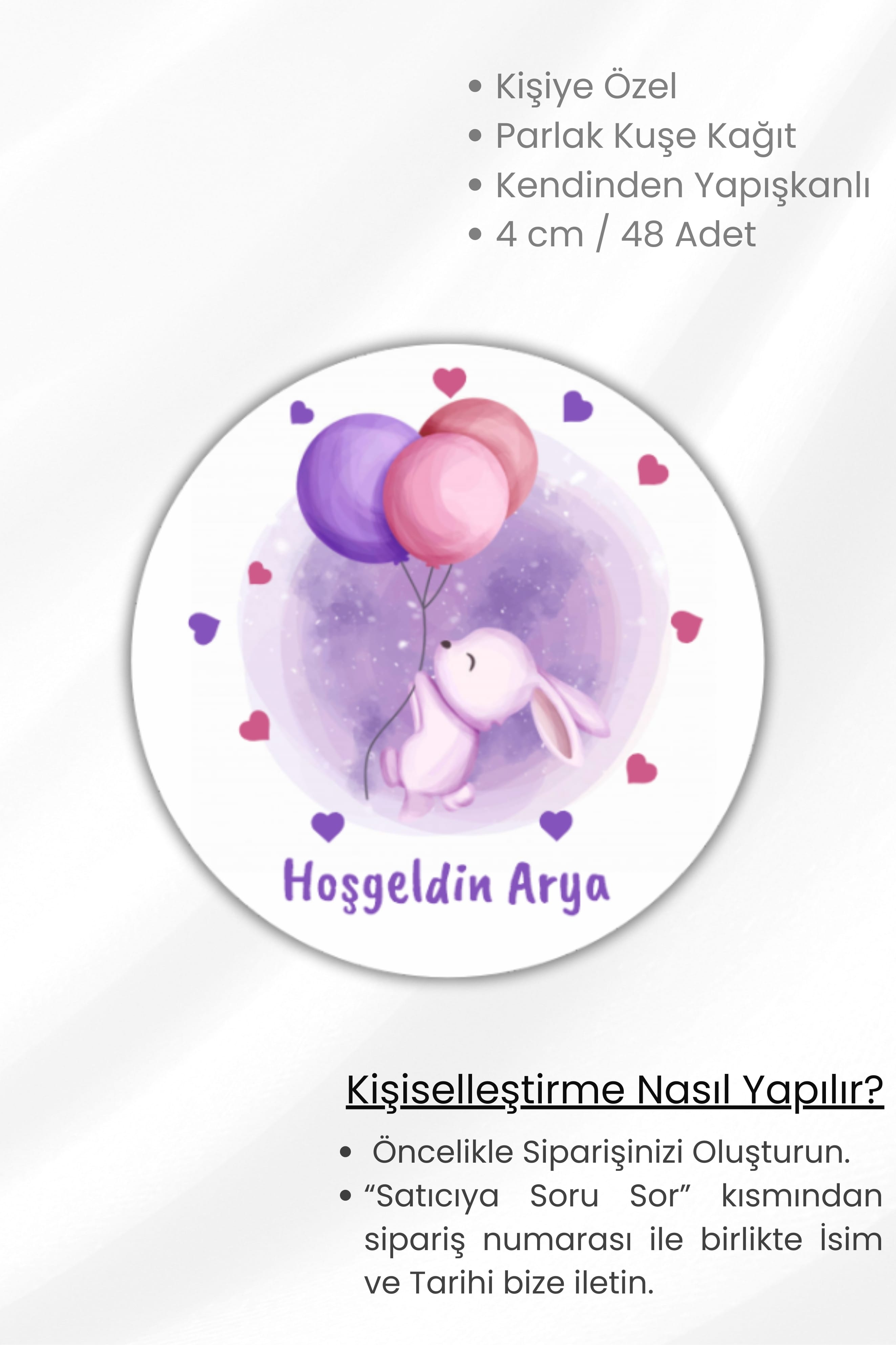 İsme/Kişiye Özel Doğum Günü Babyshower Hoşgeldin Bebek Etiketi 4 cm 48 Adet Etiket