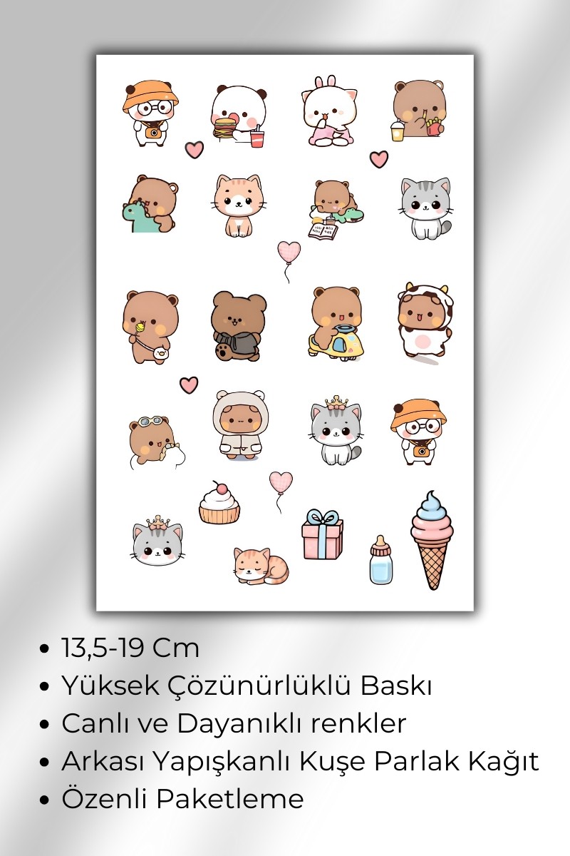 3 Lü Kawaii Sticker Set 40 + Çıkartma - Telefon Laptop Notebook Tablet Defter Matara Stiker Etiket