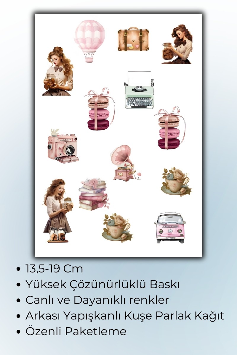 Birikiyedi 7'Lİ Çay Saati Seti Planlayıcı Sticker Seti Planner Ajanda Bullet Journal İçin Uygun Set Etiket