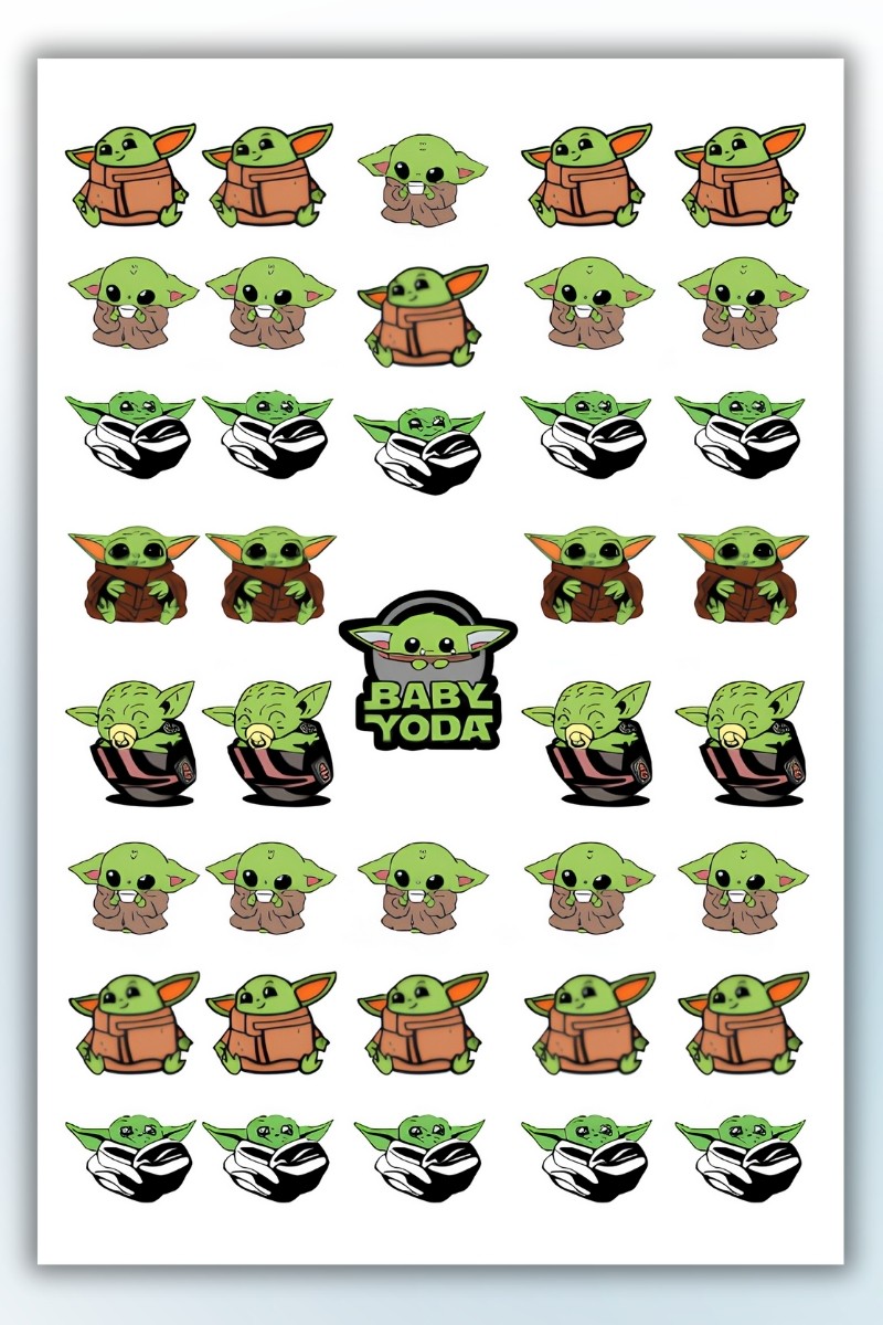 Birikiyedi Baby Yoda 2'Li Set Sticker Telefon Laptop Notebook Tablet Defter Matara Etiket