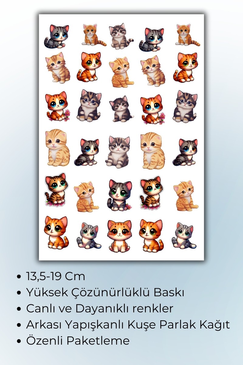 Birikiyedi Sevimli Kedi Temalı Sticker Planner Ajanda Bullet Journal Için Uygun