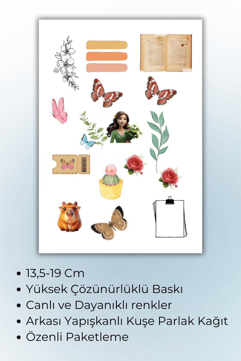 Birikiyedi Vintage Temalı Sticker Planner Ajanda Bullet Journal Için Uygun Set