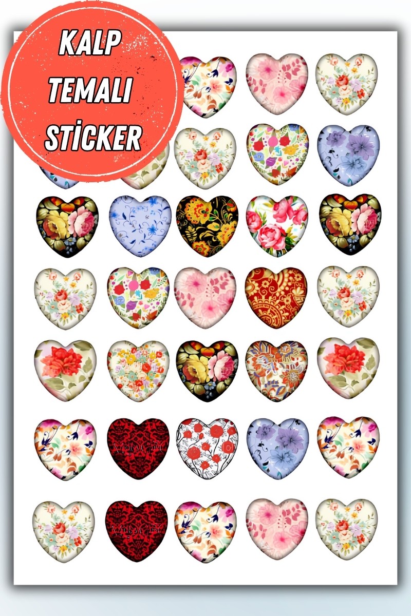 Birikiyedi Kalp Temalı Sticker Planner Ajanda Bullet Journal Için Uygun
