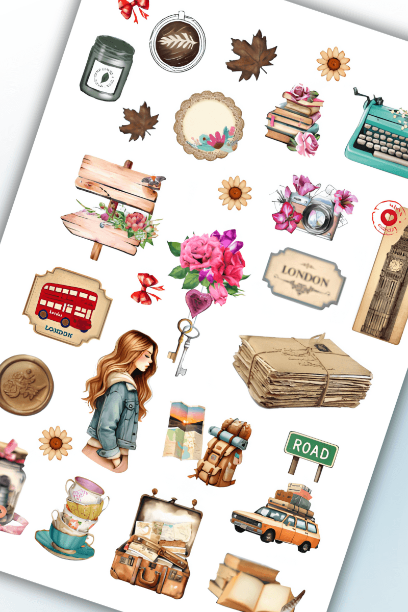 Birikiyedi Vintage Temalı  Sticker Planner Ajanda Bullet Journal Için Uygun Set