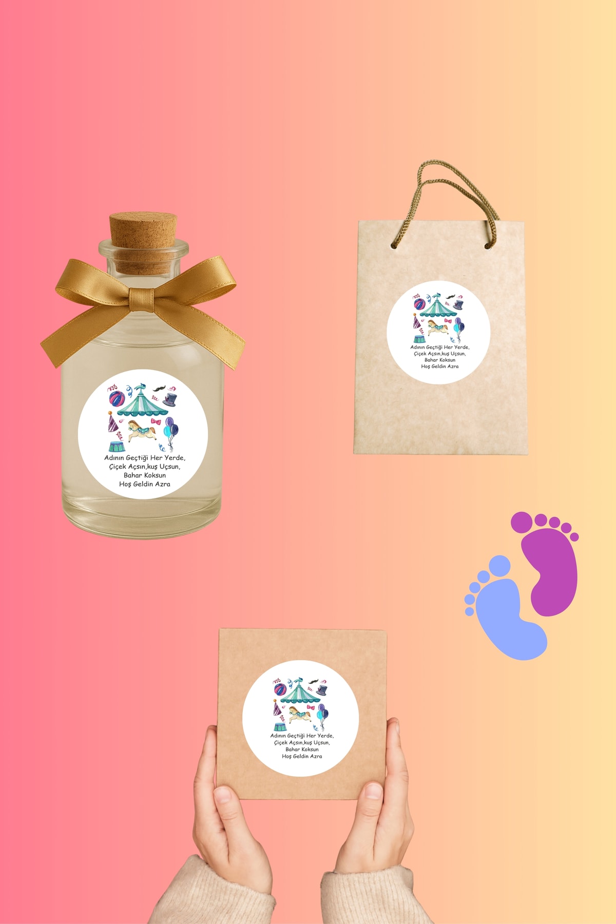 İsme/Kişiye Özel Doğum Günü Babyshower Hoşgeldin Bebek Etiketi 4 cm 48 Adet Etiket