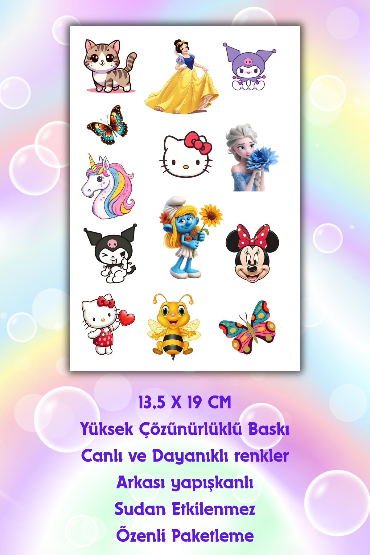Sevilen Karakterler Kız Çocukları İçin Sticker-Suya Dayanıklı Etiket-