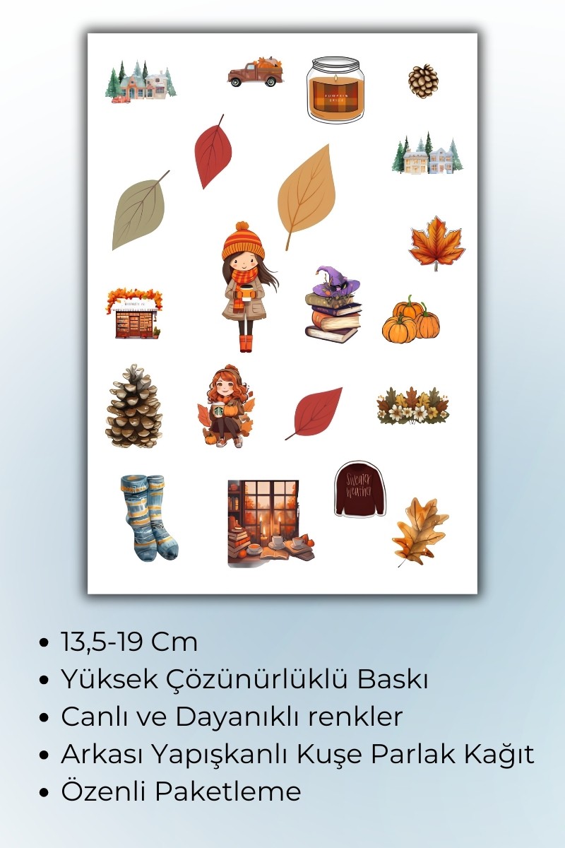 Birikiyedi Sonbahar Temalı Sticker Planner Ajanda Bullet Journal Için Uygun