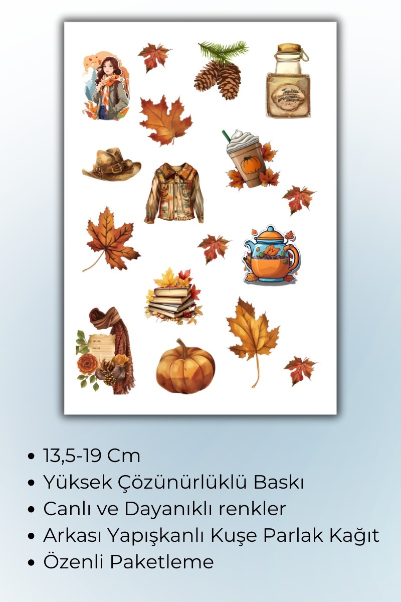 Birikiyedi Sonbahar Temalı Sticker Planner Ajanda Bullet Journal Için Uygun