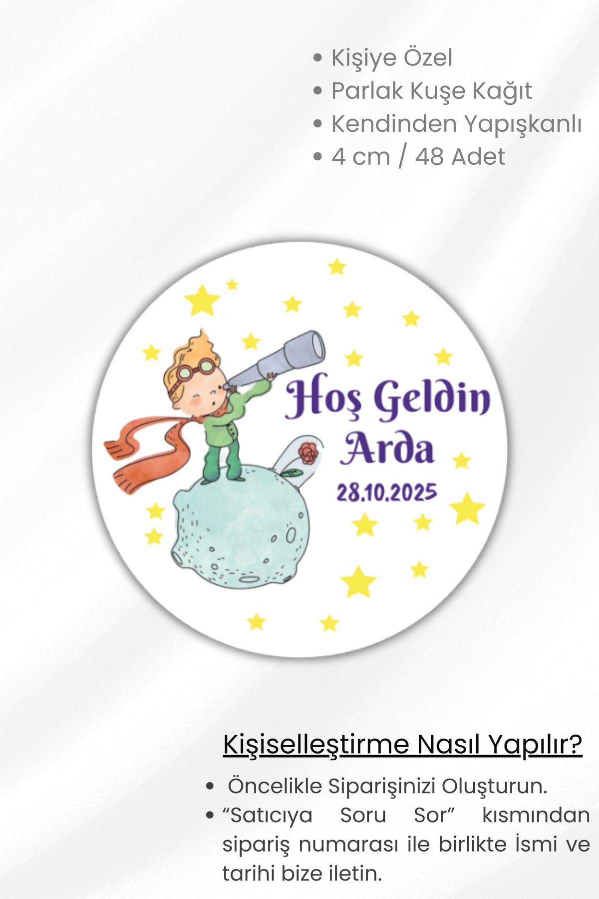 İsme/Kişiye Özel Doğum Günü Babyshower Hoşgeldin Bebek Etiketi 4 cm 48 Adet Etiket