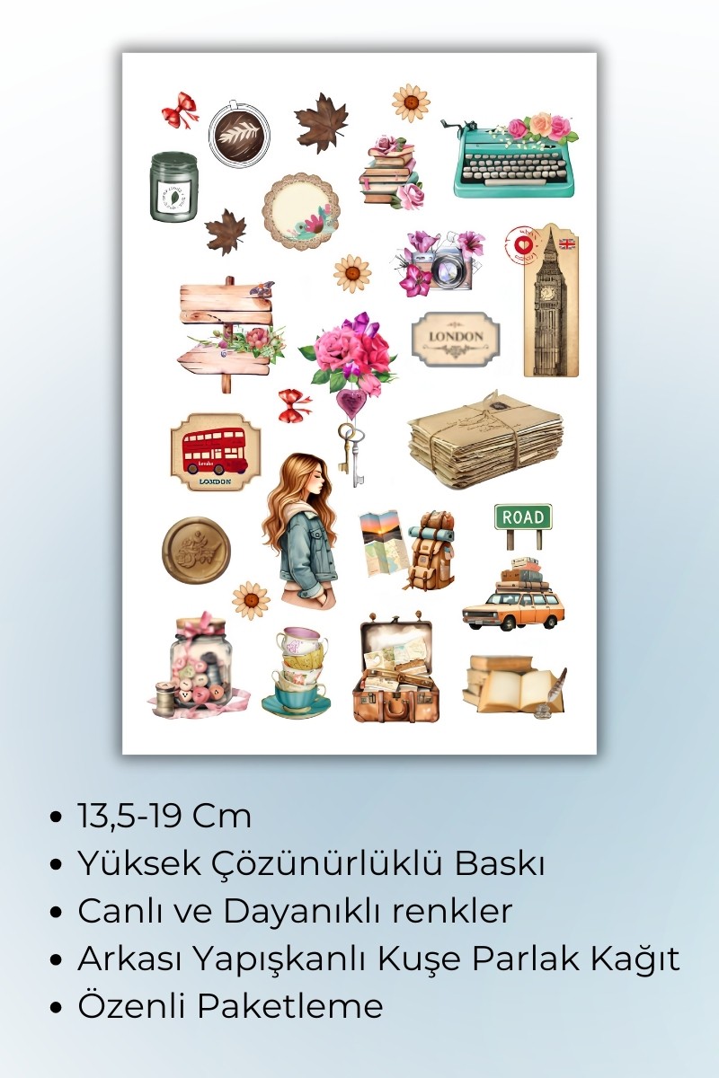 Birikiyedi 4'Lü Vintage Sticker Planner Ajanda Bullet Journal Için Uygun Set