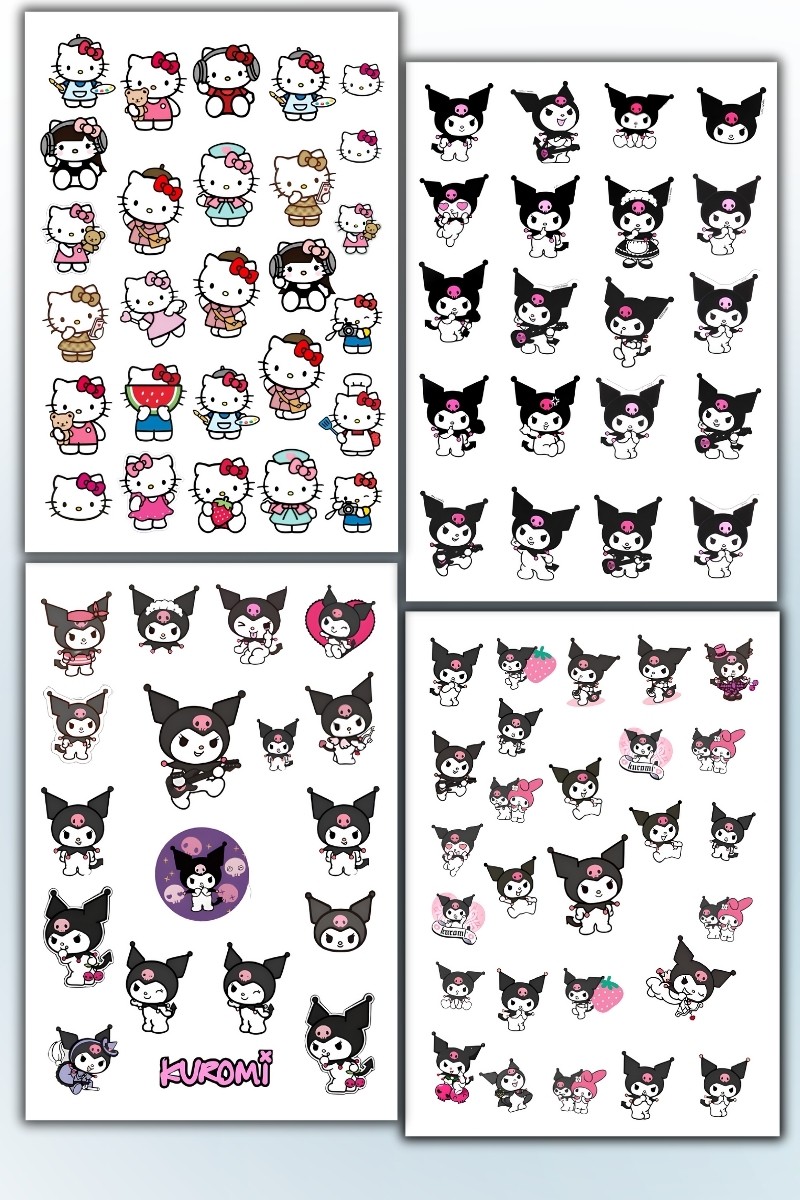Birikiyedi 8 'Li Sanrio Sticker Set Hello Kitty Kuromi Melody Tablet Telefon Matara
