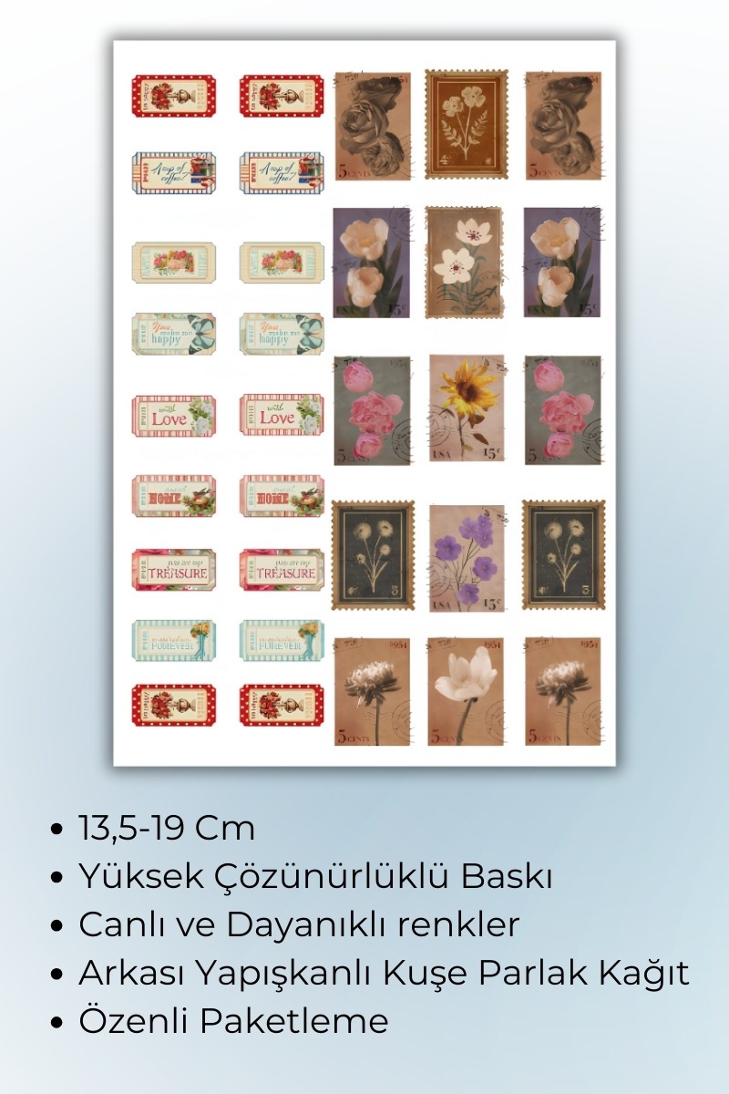 Birikiyedi Vintage Temalı Sticker Planner Ajanda Bullet Journal Için Uygun