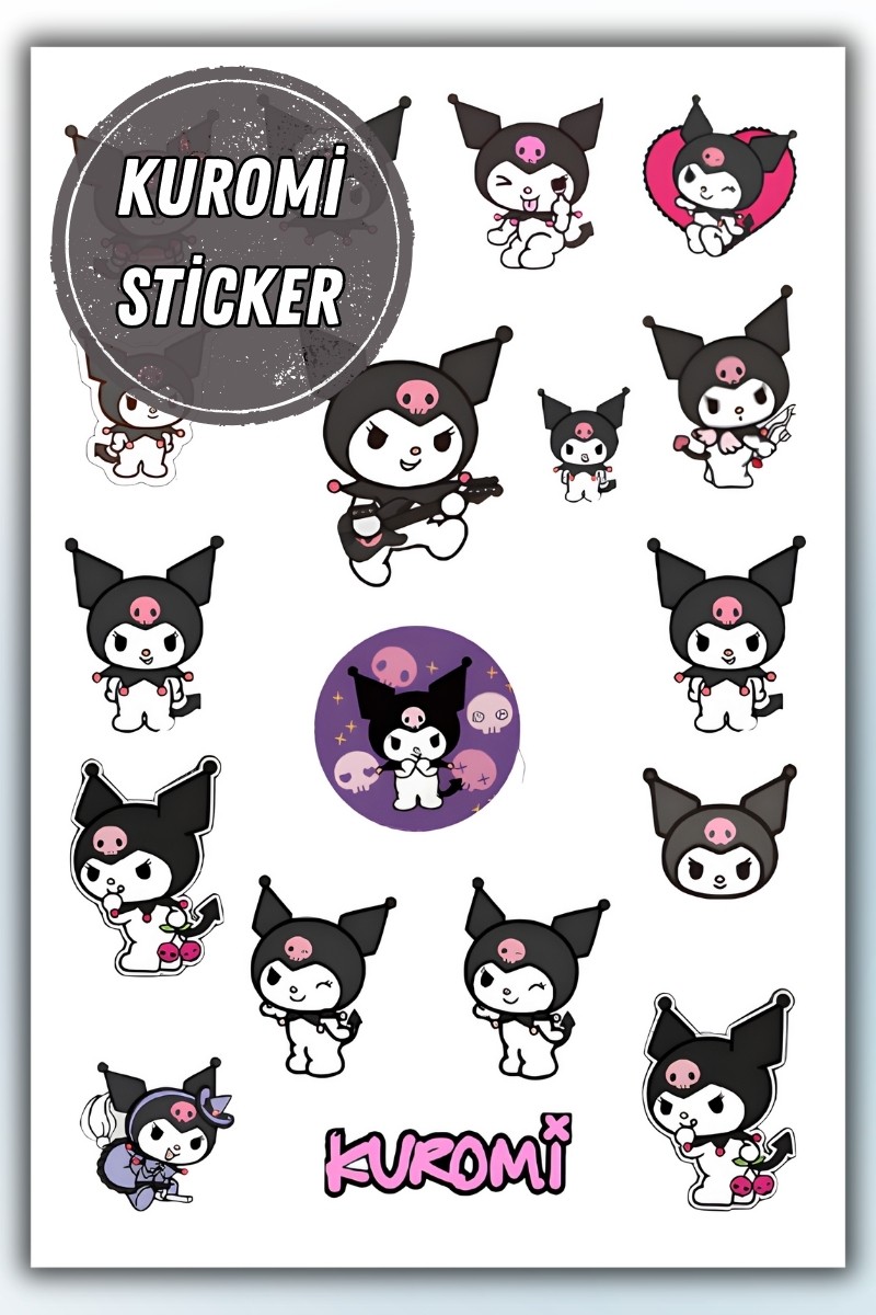 Birikiyedi Kuromi Sanrio Sticker Yaklaşık A5 Ebatı Telefon Laptop Notebook Tablet Defter Matara Stiker Etiket