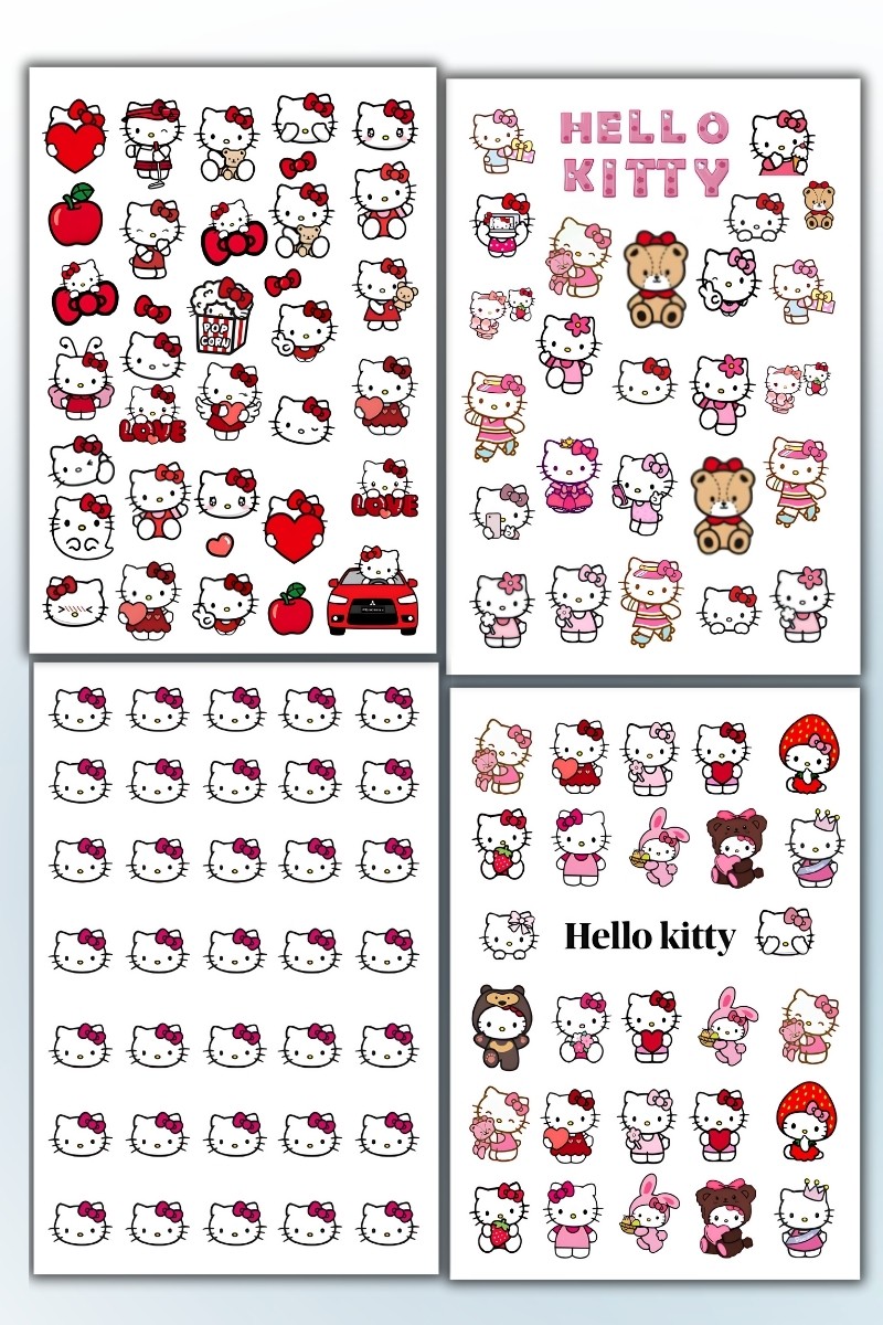 Birikiyedi 8 'Li Sanrio Sticker Set Hello Kitty Kuromi Melody Tablet Telefon Matara