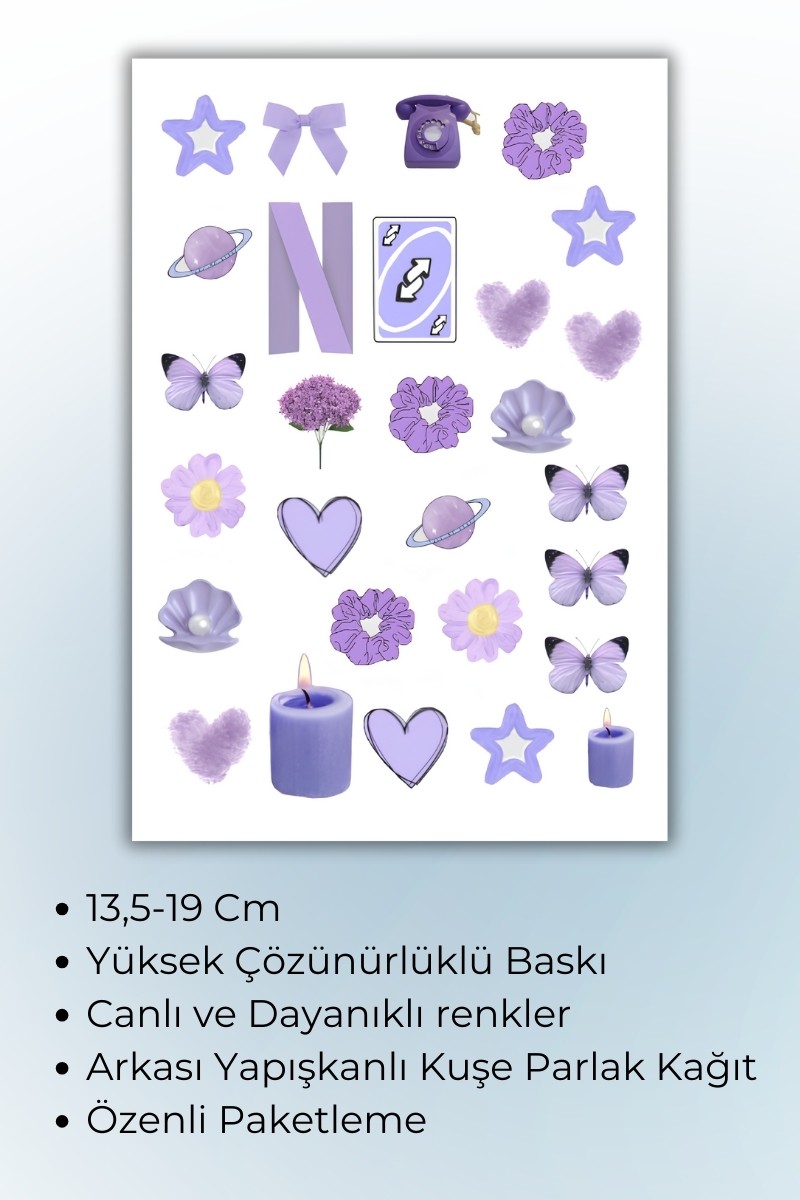 Birikiyedi Mor Temalı 3 Lü Sticker Planner Ajanda Bullet Journal Için Uygun Set