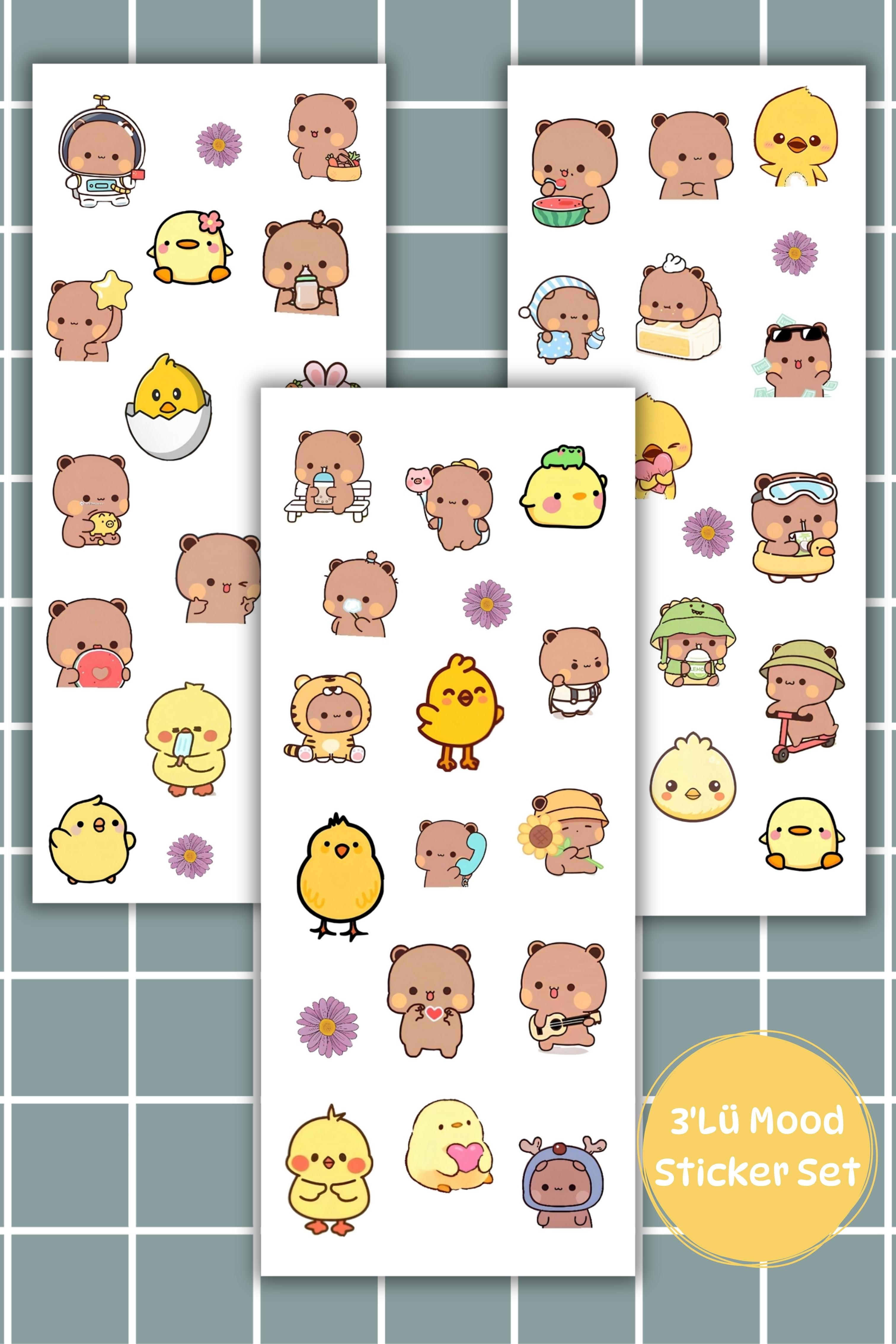 3’lü Mood Sticker Seti  Sevimli Karakter Çıkartma Sayfaları Ajanda, Bullet Journal,Laptop
