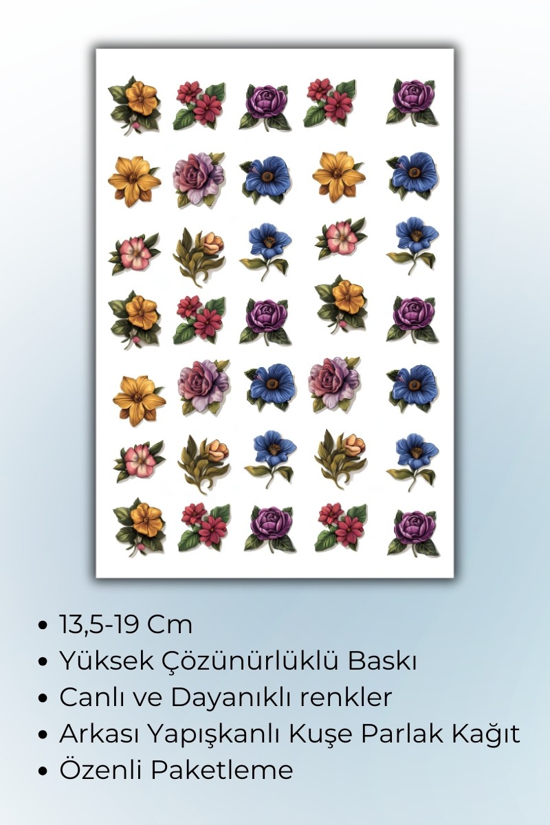 Birikiyedi Çiçek Temalı Sticker Planner Ajanda Bullet Journal Için Uygun