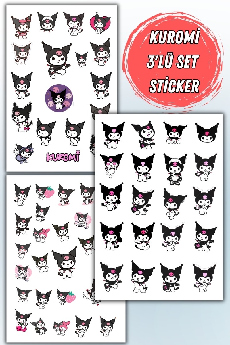 Birikiyedi Kuromi Sanrio Sticker Set - 3 Sayfa  60+  Etiket