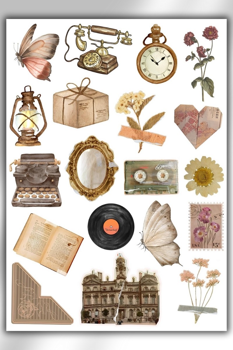 Vintage Temalı Sticker Planner Ajanda Bullet Journal Için Uygun