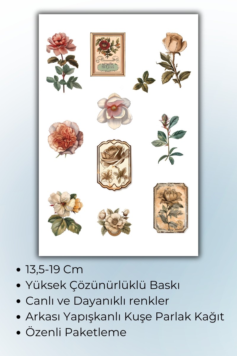 7 Li Çiçek Temalı Sticker Seti Ajanda Planlayıcı Bullet Journal Için Uygundur