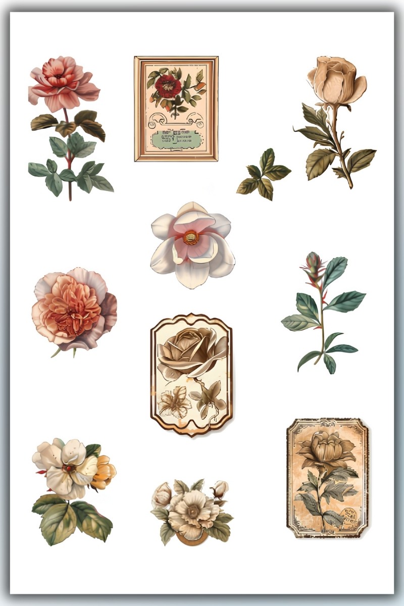 Vintage Çiçek Temalı Sticker Ajanda Planlayıcı Bullet Journal Için Uygundur