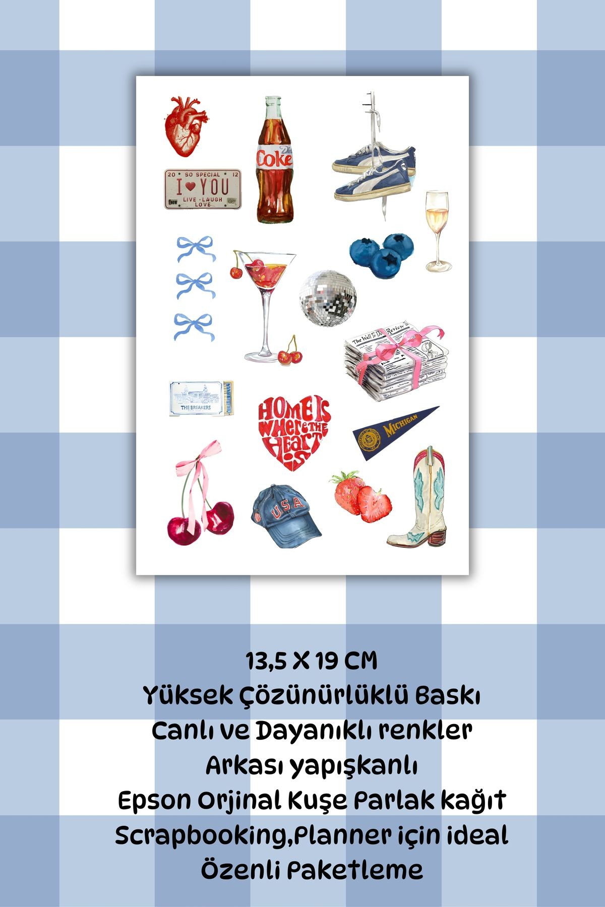 Blue Vintage Retro Laptop Tablet Telefon Ajanda Bullet Journal Motor Sticker