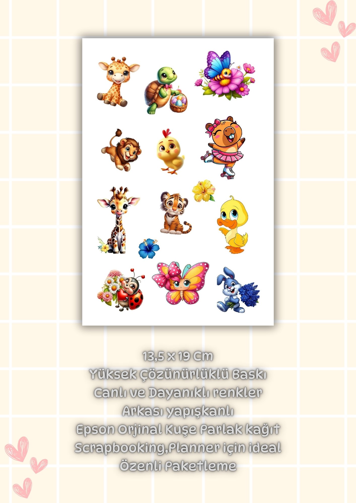 Sevimli Hayvanlar Sticker Seti Planner Ajanda Bullet Journal Laptop,Kulaklık, Matara İçin Uygun