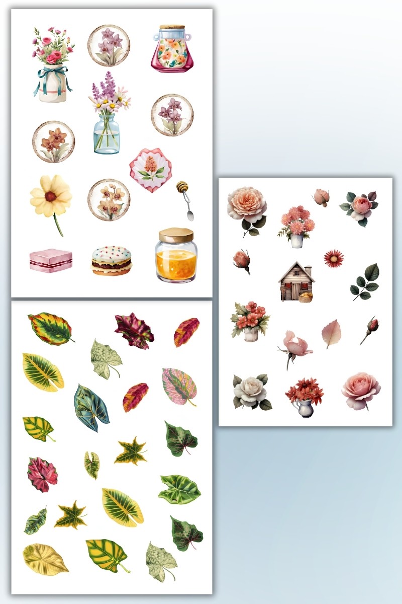 7 Li Çiçek Temalı Sticker Seti Ajanda Planlayıcı Bullet Journal Için Uygundur