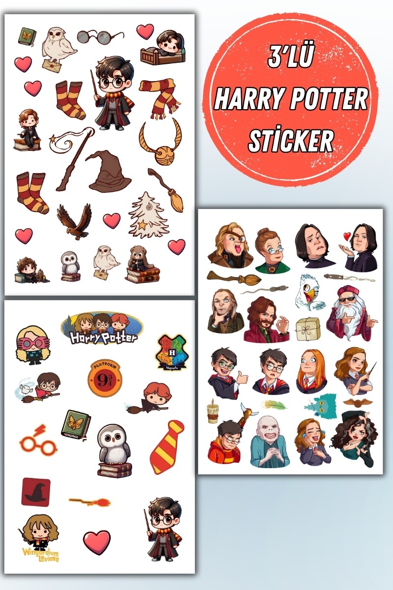 Birikiyedi Harry Potter Sticker  3 Lü Set Telefon Laptop Notebook Tablet Defter Matara Etiket