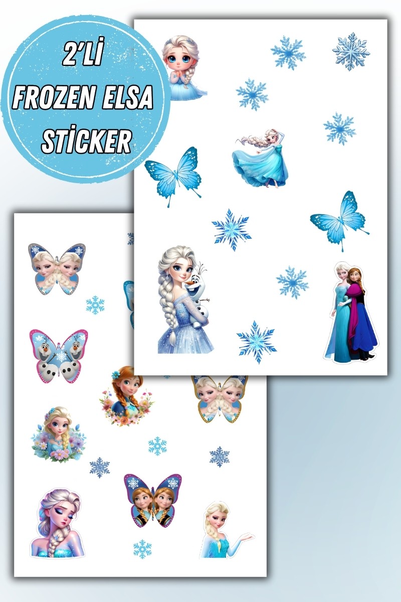 Birikiyedi Frozen Elsa 2 Li Set Sticker Telefon Laptop Notebook Tablet Defter Matara Etiket