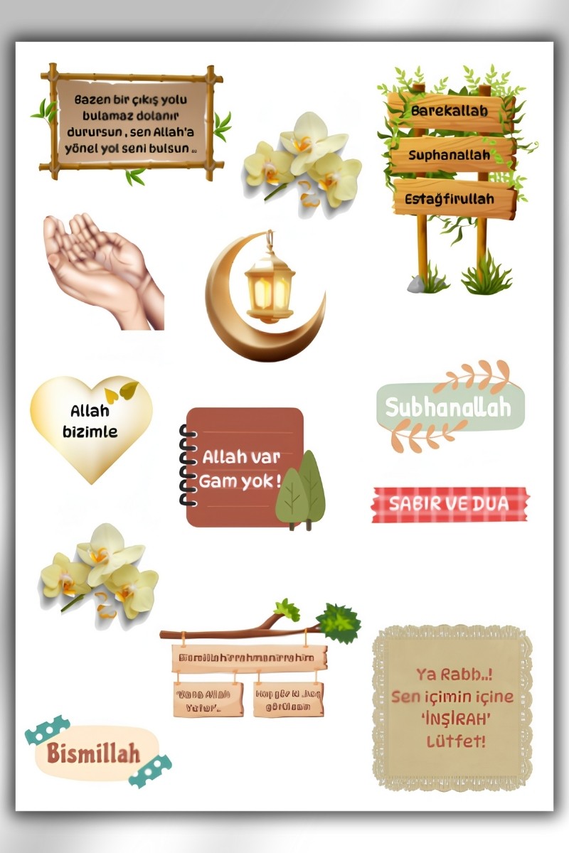 6' Lı Ramazan ve İslami Temalı Sticker Seti / Bullet Journal Scrapbook Kolaj için uygun
