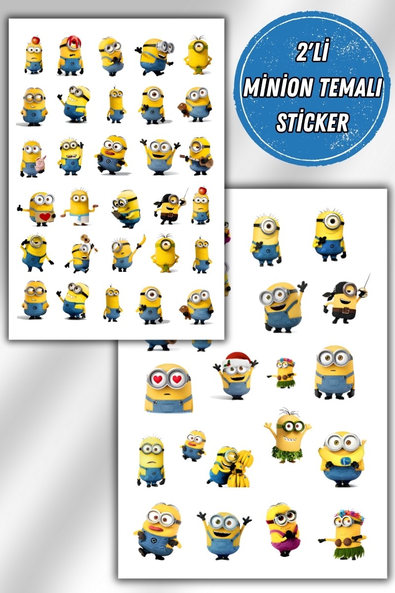 Minions 2 Li Sticker Set Telefon Laptop Notebook Tablet Defter Matara Etiket