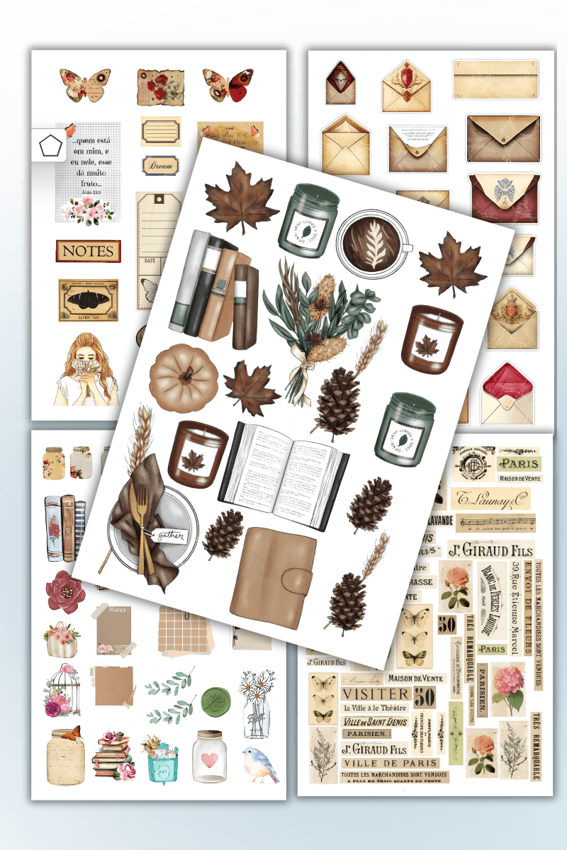 Birikiyedi 5'li Vintage Sticker Planner Ajanda Bullet Journal İçin Uygun Set