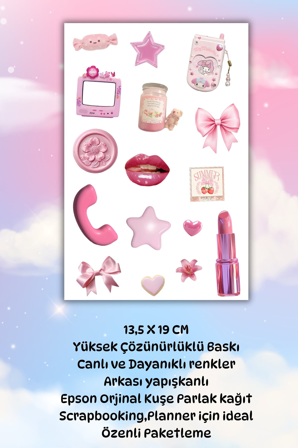Pempe Temalı Sticker Ajanda Bullet Journal Için Uygun Set
