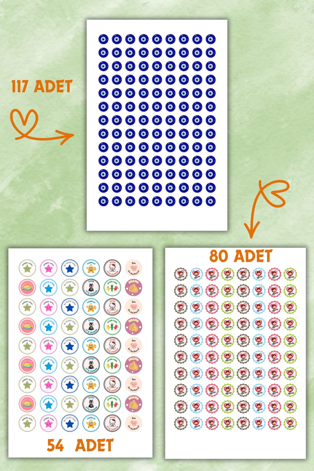 7 Sayfa Öğretmen Sticker Seti Öğrenci/ Ödül/ Ödev Stickerı/A4 Boyutu
