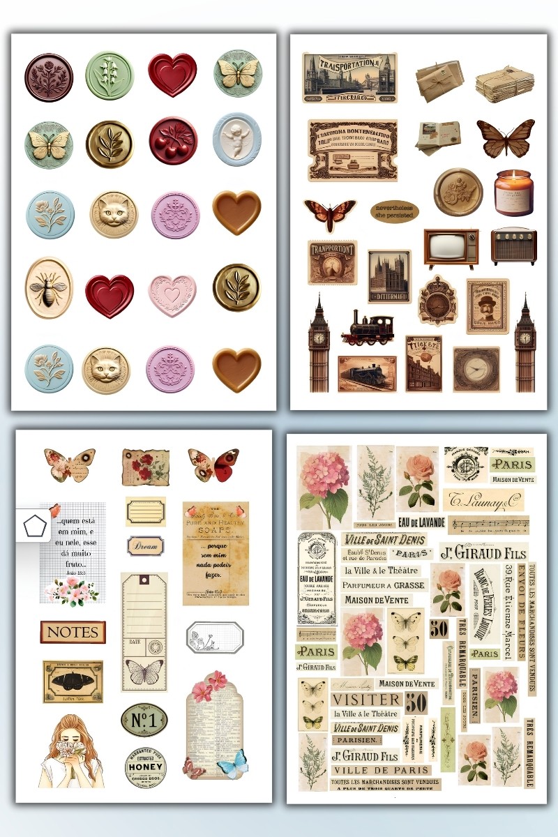 10'lu Vintage Sticker Planner Ajanda Bullet Journal Için Uygun Set