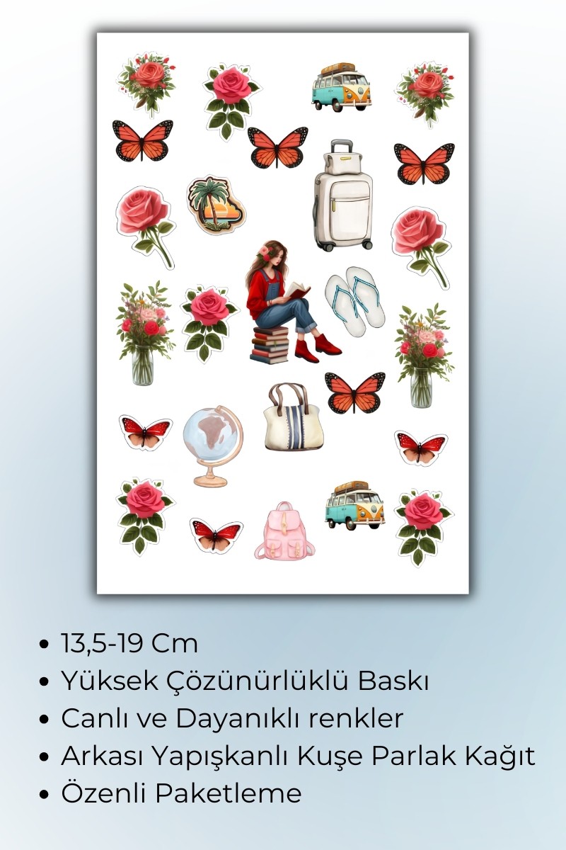 Birikiyedi Nostalji  Vintage Temalı 4 Lü  Sticker Seti / Bullet Journal Scrapbook Kolaj için uygun