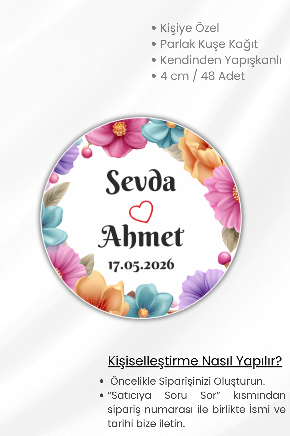 Kişiye Özel Kına-nişan-söz-nikah-düğün Etiketi- 48 Adet 4 cm Etiket/Sticker
