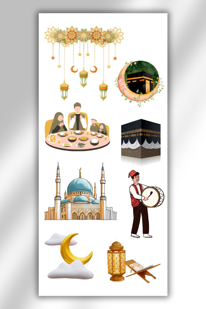 3 Lü Ramazan ve İslami Temalı Sticker Seti / Bullet Journal Scrapbook Kolaj için uygun