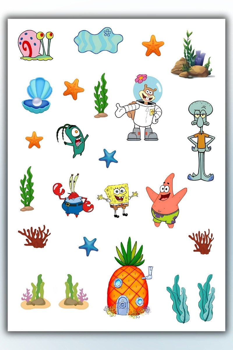 4' Lü Sünger Bob Sticker Set Telefon Laptop Notebook Tablet Defter Matara Stiker Etiket