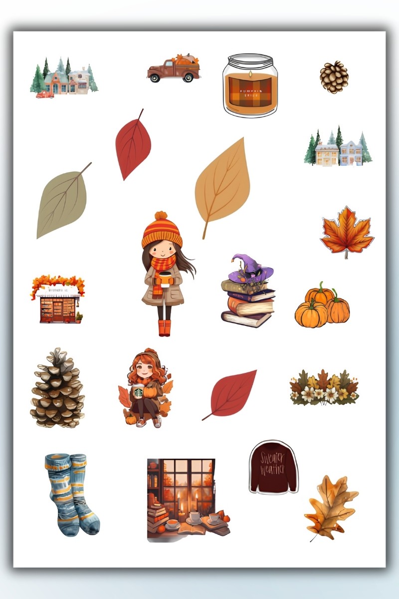 Birikiyedi Sonbahar Temalı Sticker Planner Ajanda Bullet Journal Için Uygun