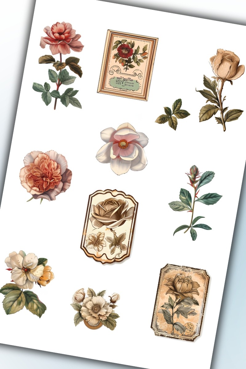 Vintage Çiçek Temalı Sticker Ajanda Planlayıcı Bullet Journal Için Uygundur