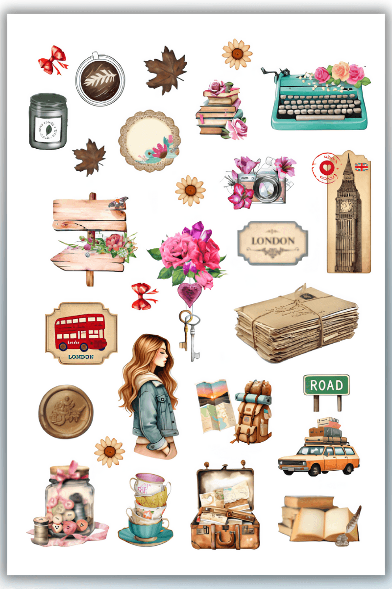 Birikiyedi Vintage Temalı  Sticker Planner Ajanda Bullet Journal Için Uygun Set