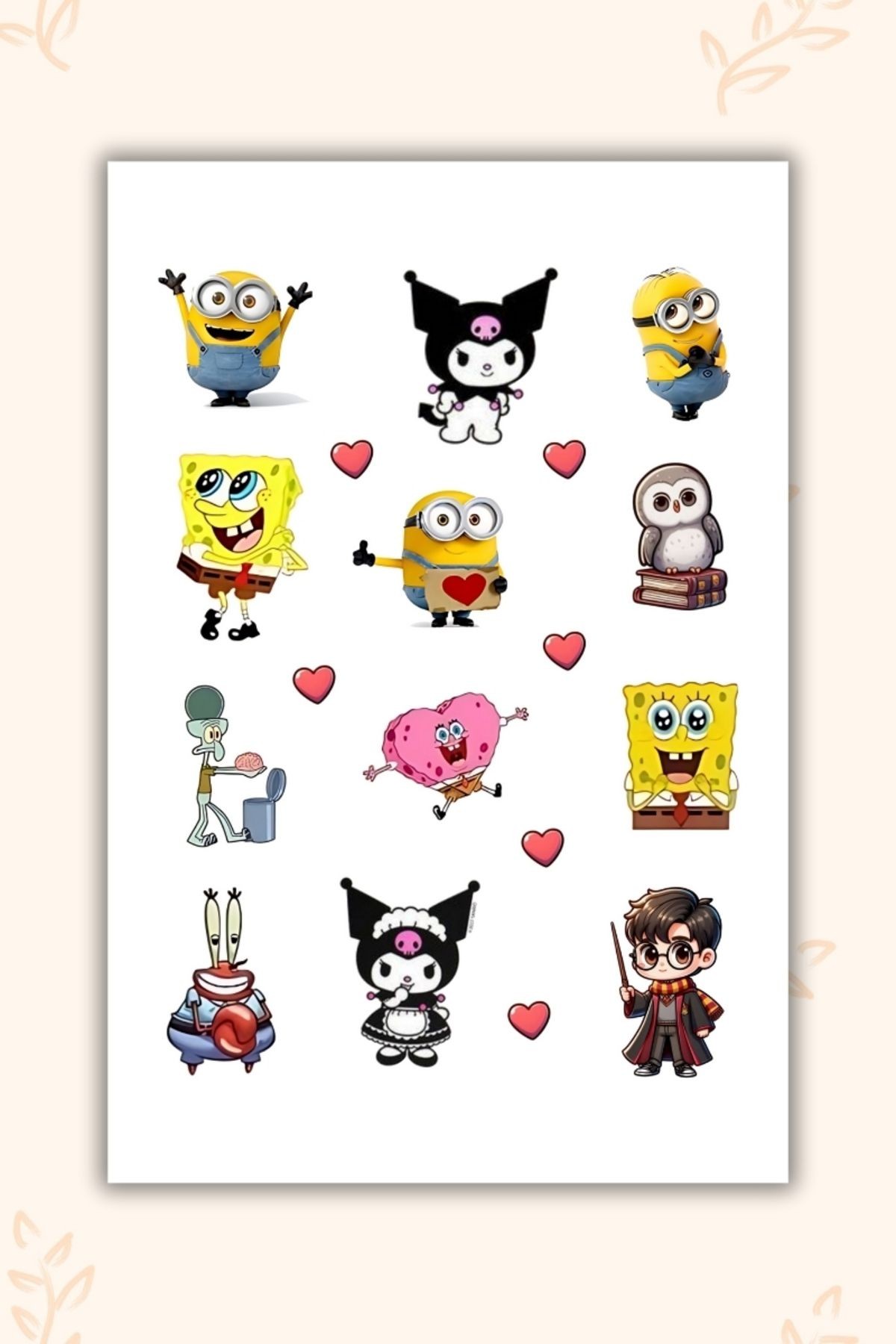 4'Lü Karışık Süper Sticker Seti- Sünger Bob Hello Kitty Ters Yüz Harry Potter Laptop Notebook