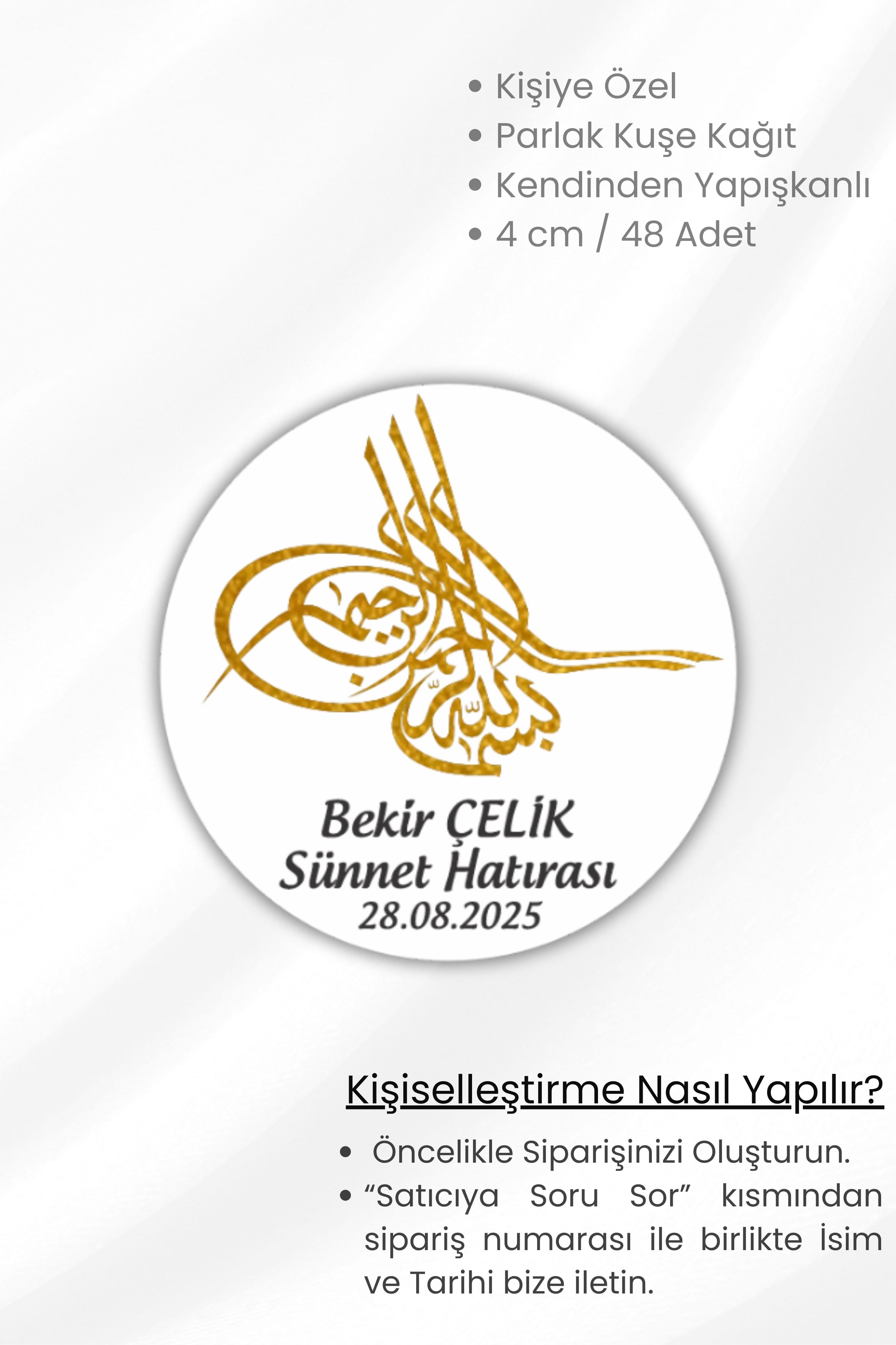 İsme/Kişiye Özel Sünnet,düğün,bebek,doğum Günü Etiketi (STİCKER) - 4 cm 48 Adet