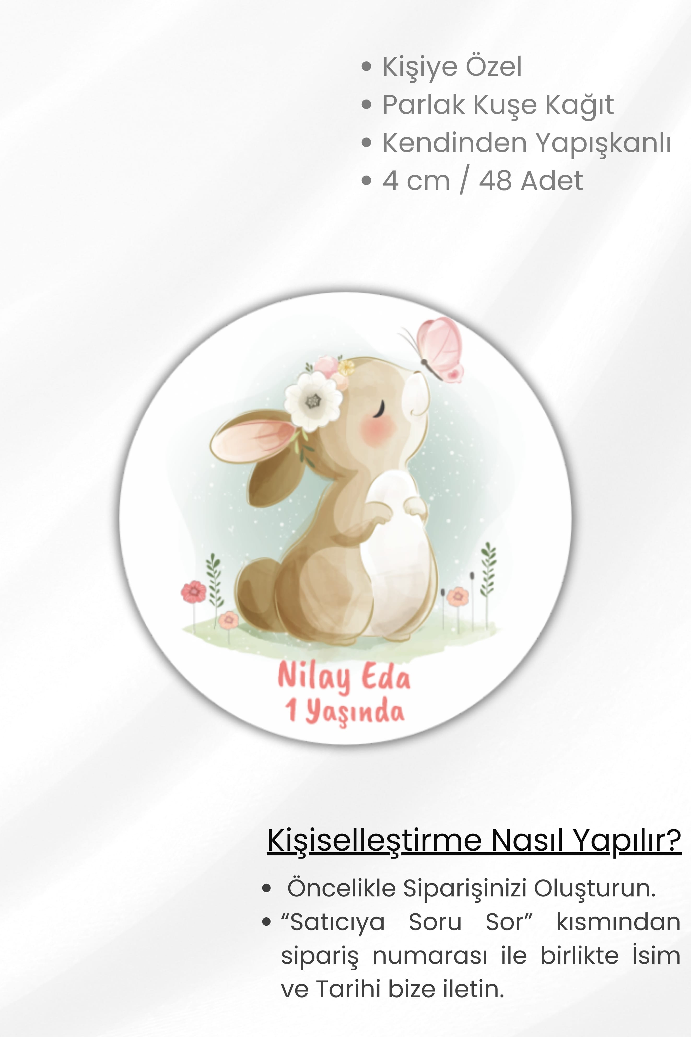 İsme/Kişiye Özel Doğum Günü Babyshower Hoşgeldin Bebek Etiketi 4 cm 48 Adet Etiket