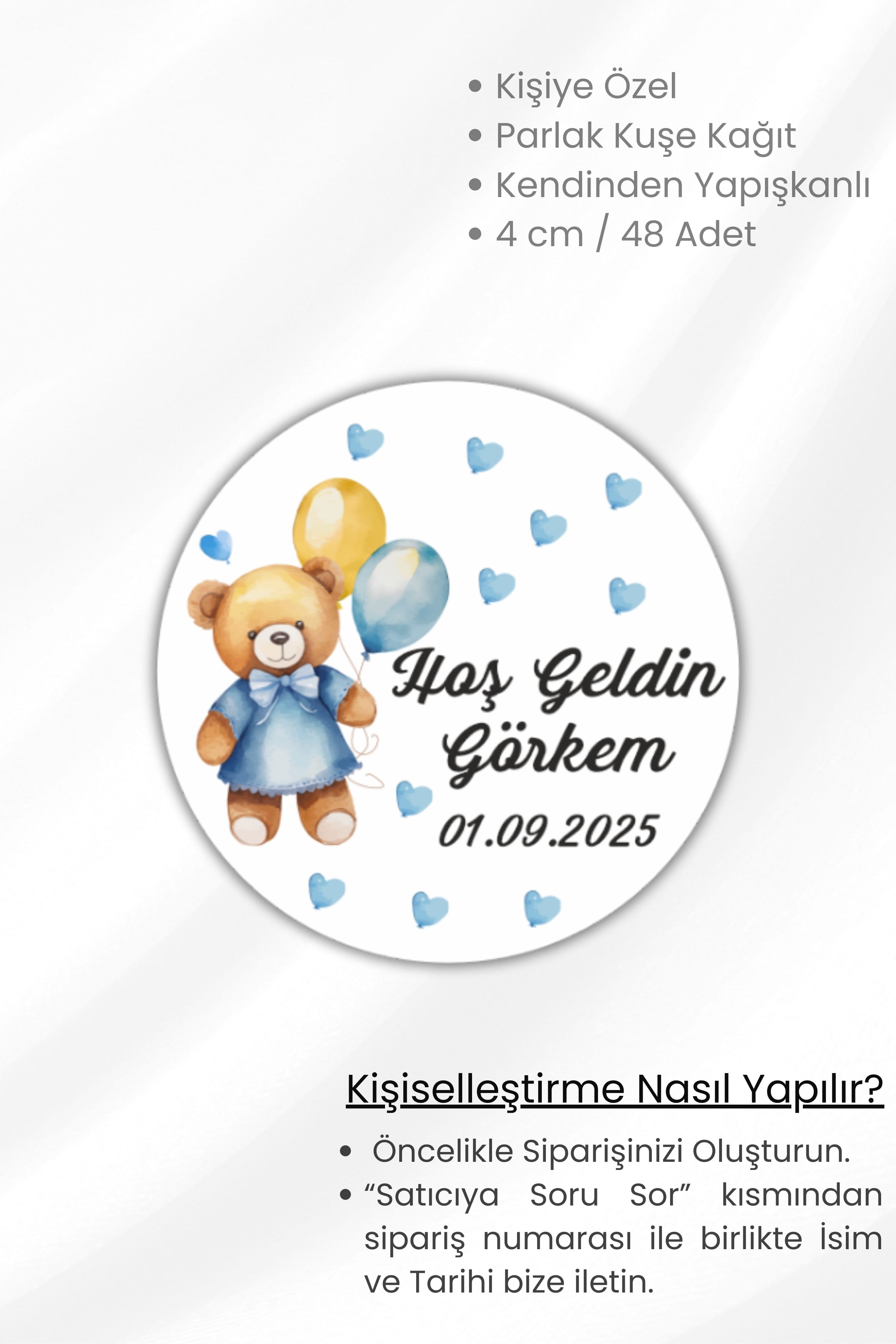 Kişiye/İsme Özel Hoş Geldin Bebek Etiketi Sticker 48 Adet / 4 cm-Hediyelik Süsleme