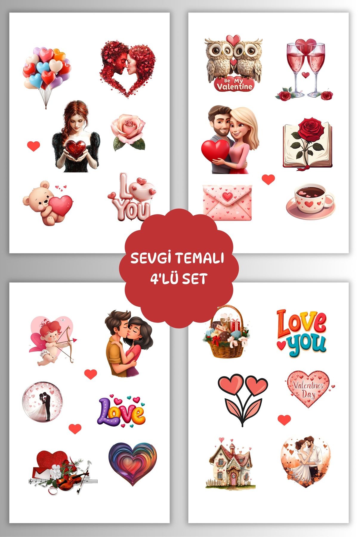 Sevgili,aşk ,sevgililer Günü 4'Lü Sticker Seti Planner Ajanda Bullet Journal Için Uygun Set